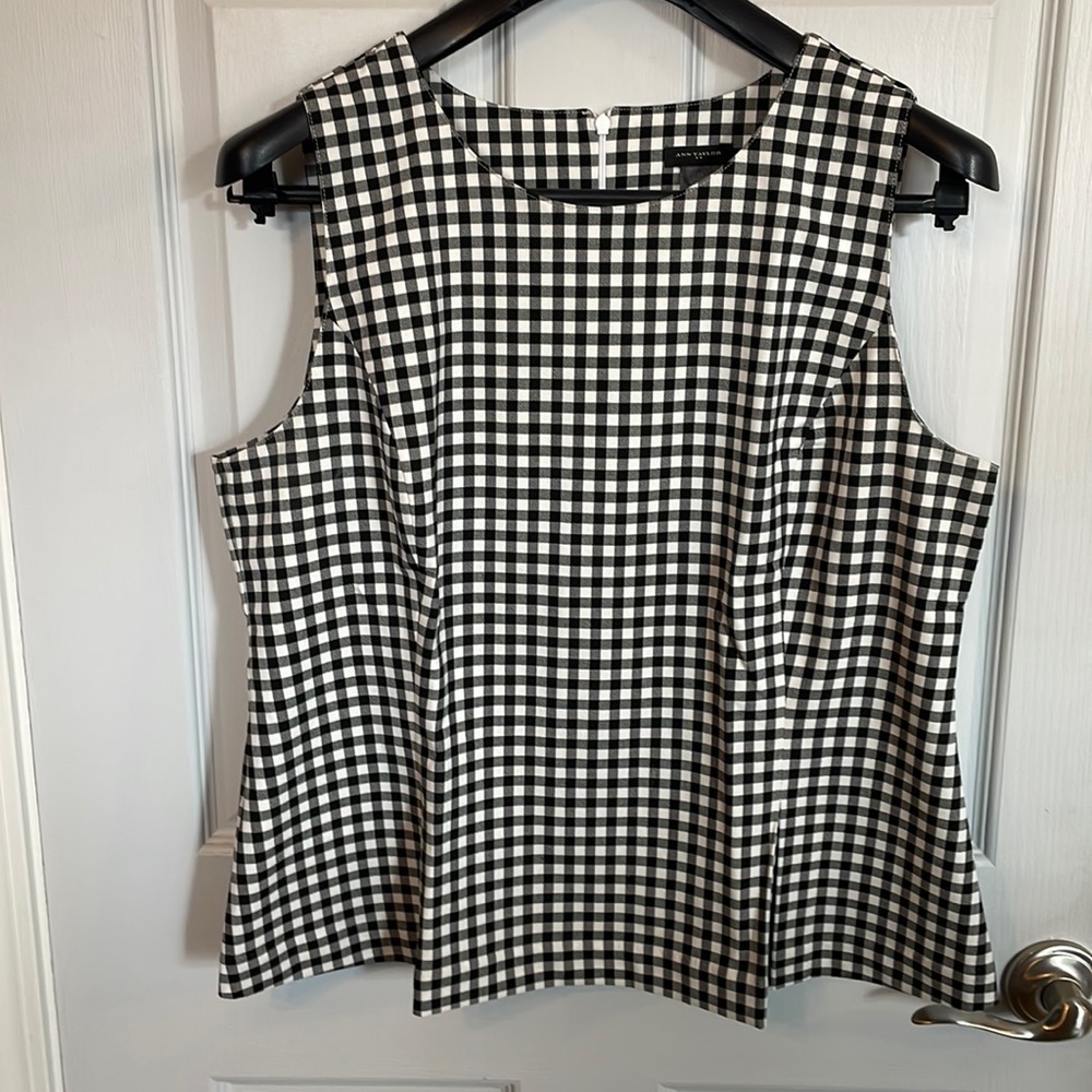 Ann Taylor tank, black/white gingham, Size 14